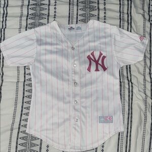 Majestic Kids White and Pink Pinstripe Jersey